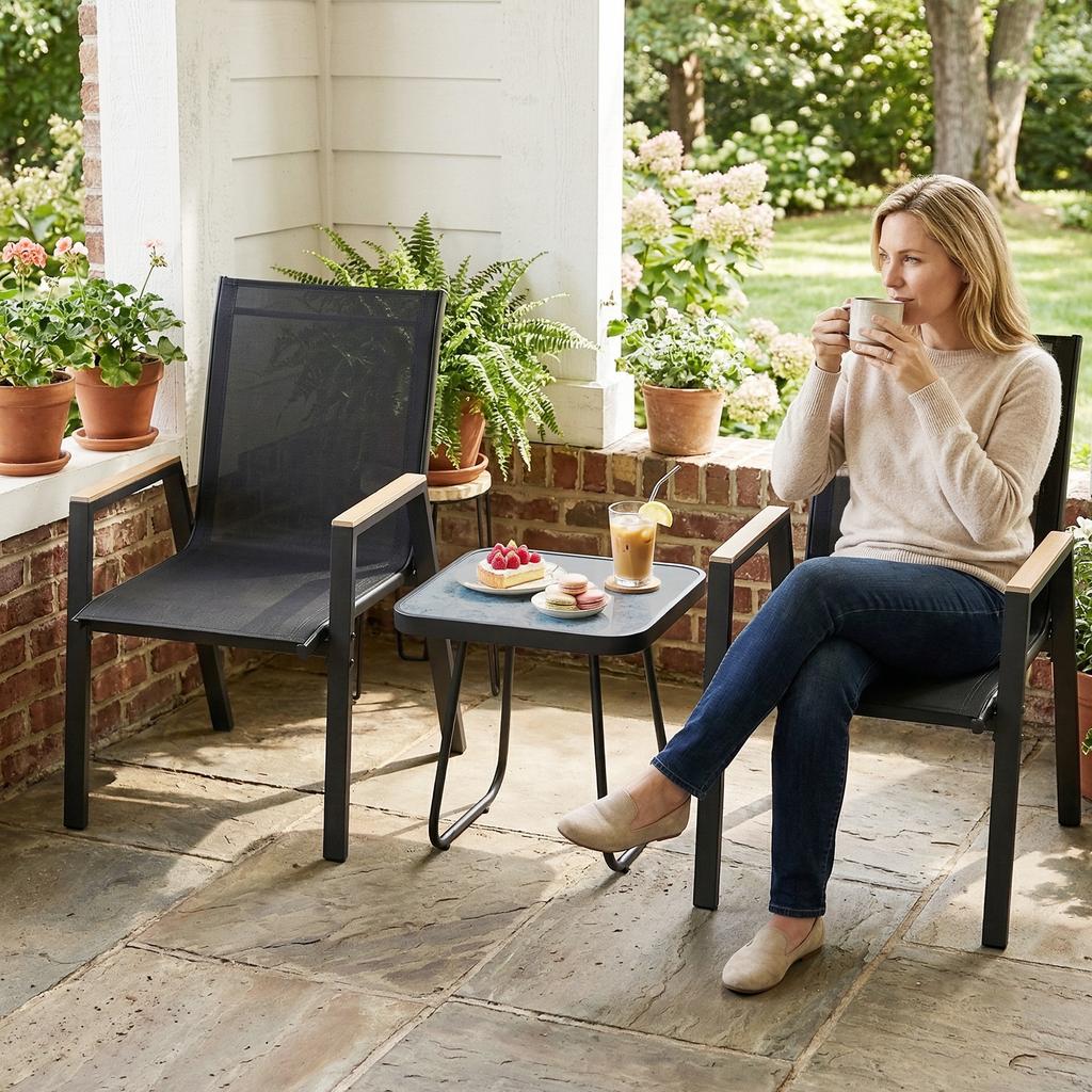 3-Piece Outdoor Bistro Set, Small Table with Adjustable Feet