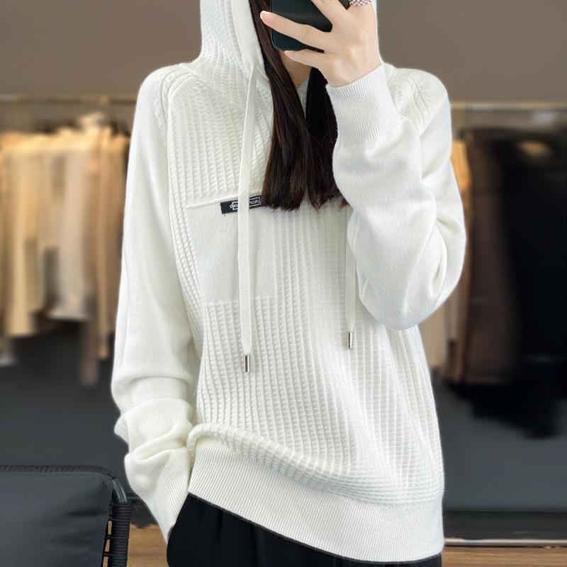Fashionable Short Knitted Hoodie Women's Spring Autumn Loose Style Korean Design Thick Winter Suitable Full Sleeve Solid