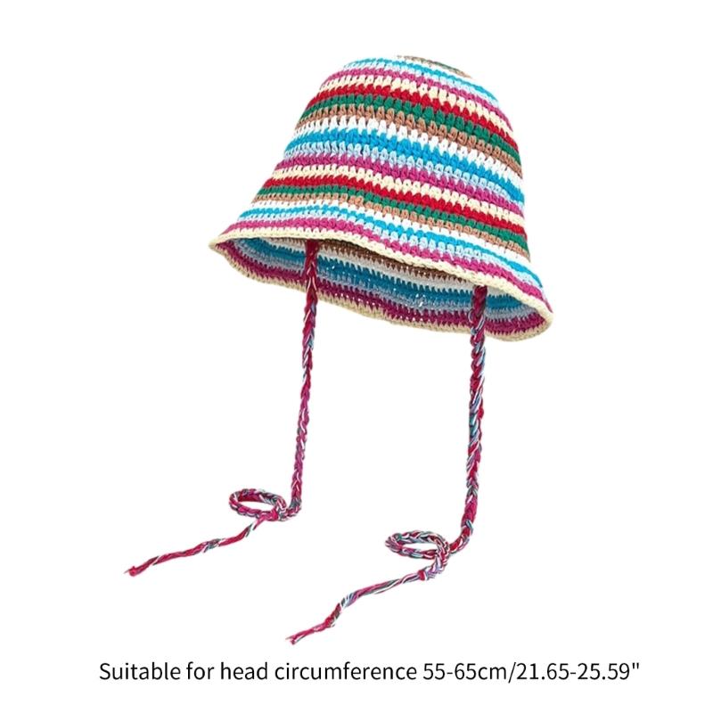 Summer Fisherman Hat for Woman Weaving Bucket Hat Crochet Stripe Pattern Cap