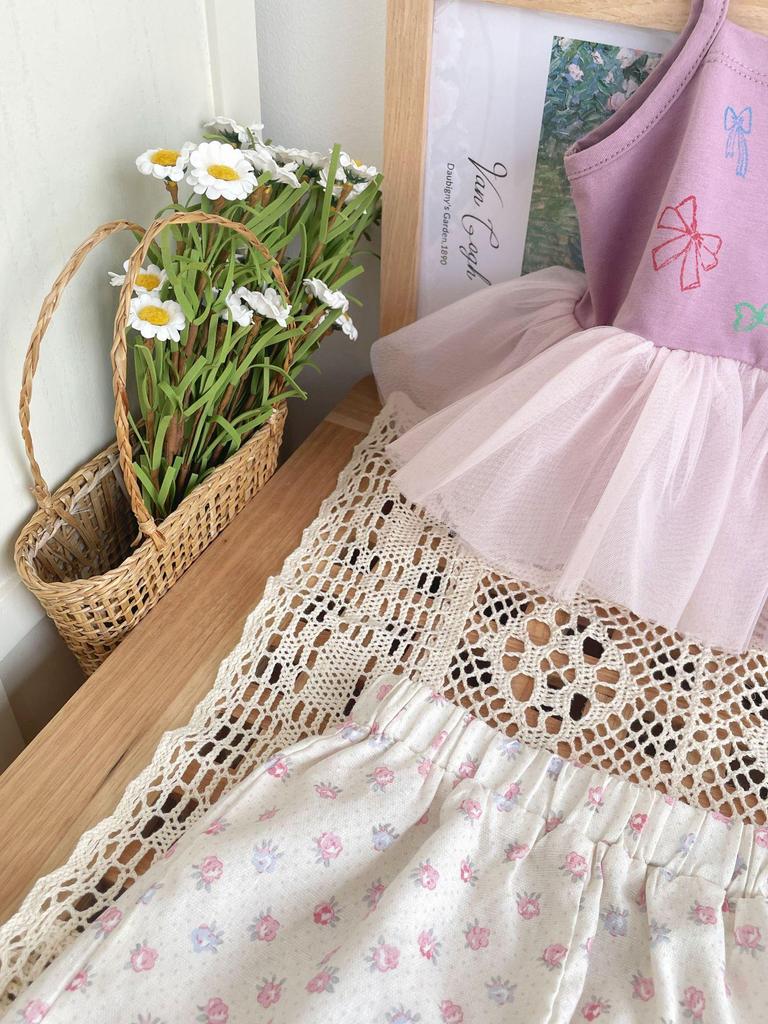 Now B. Happy Summer Girls' Gauze Top & Wide-Leg Pants Set - Stylish, Versatile, and Casual.