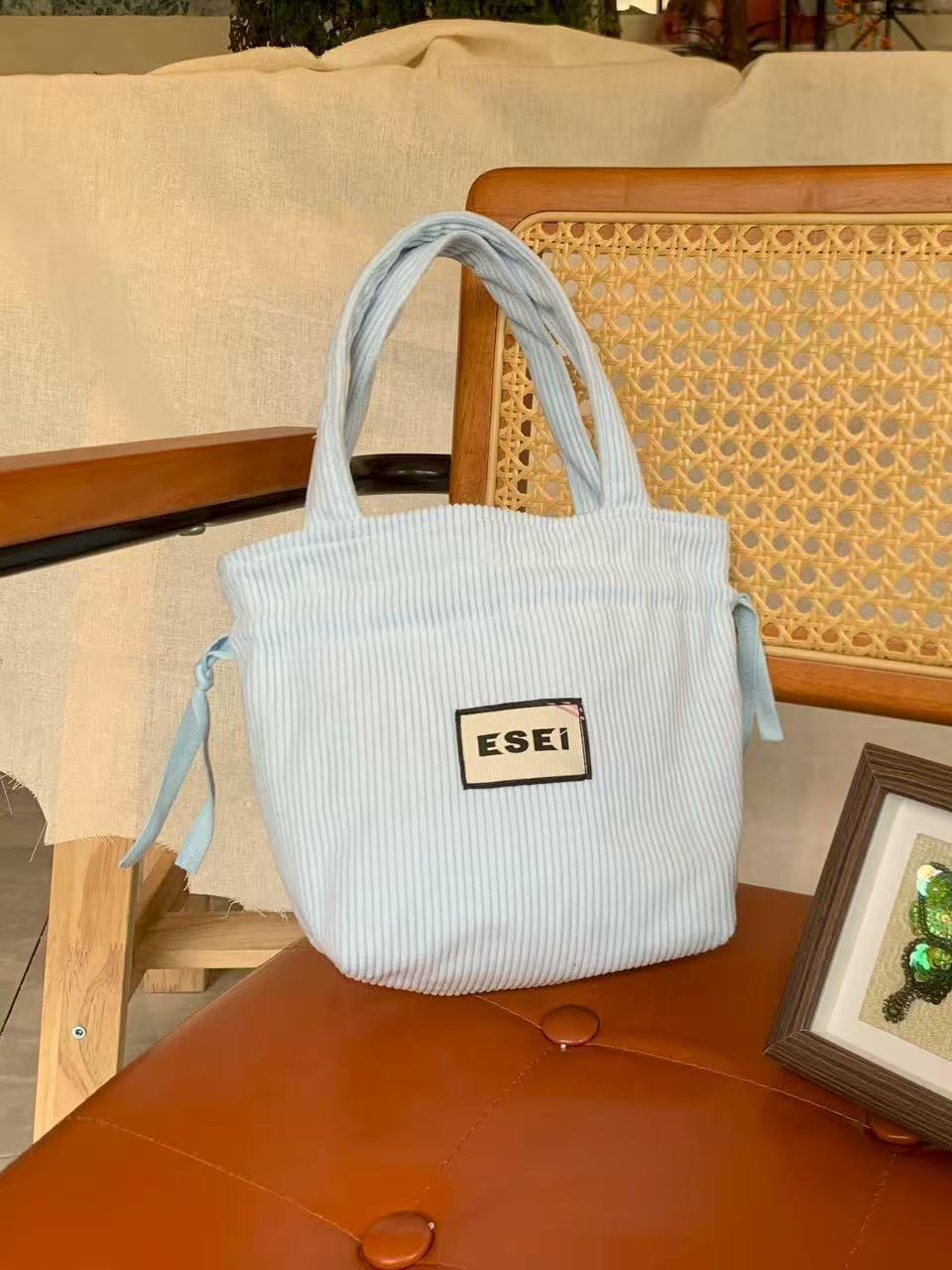 

High-Quality Striped Pleated Canvas Tote Bag with Drawstring, Lightweight and Large Capacity