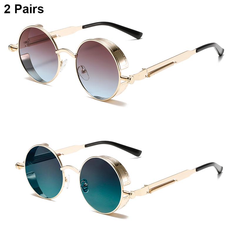 

2 пары круглых панк-солнцезащитных очков мужские классические винтажные градиентные многоцветные повседневные солнцезащитные очки модный брендовый дизайнерские уличные солнцезащитные очки as picture shows