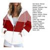 Women Fall Winter Hoodie Jacket Zipper Closure Loose Casual Striped Coat with Pockets Drawstring Hooded Long Sleeves Top