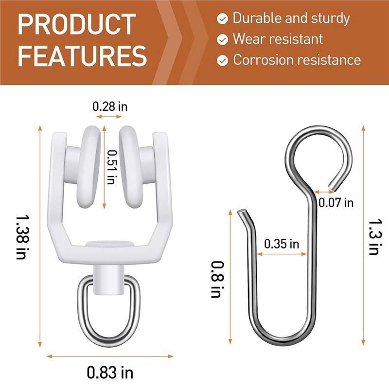 ABWR-Shower S Hook Set 120 Pcs Curtain Track Ceiling Mount Hooks And Rollers Metal Straight Curved