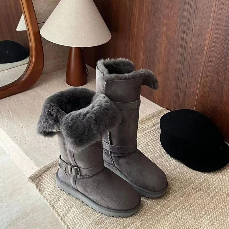 

Fur integrated gray snow boots women s 2025 winter new retro two-wear medium tube velvet but knee knight boots 40