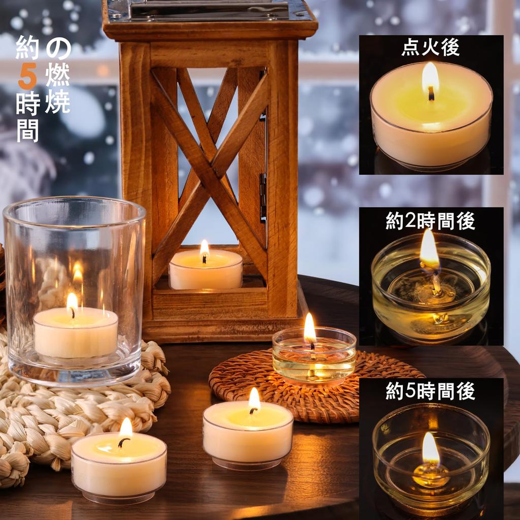 LETINE Tealight 30 Approximately 5 Hours Burn Natural Palm Clear for Tea Incense Aroma Disaster Emergency Candles, Pieces, Time, Wax, Cup, Unscented,
