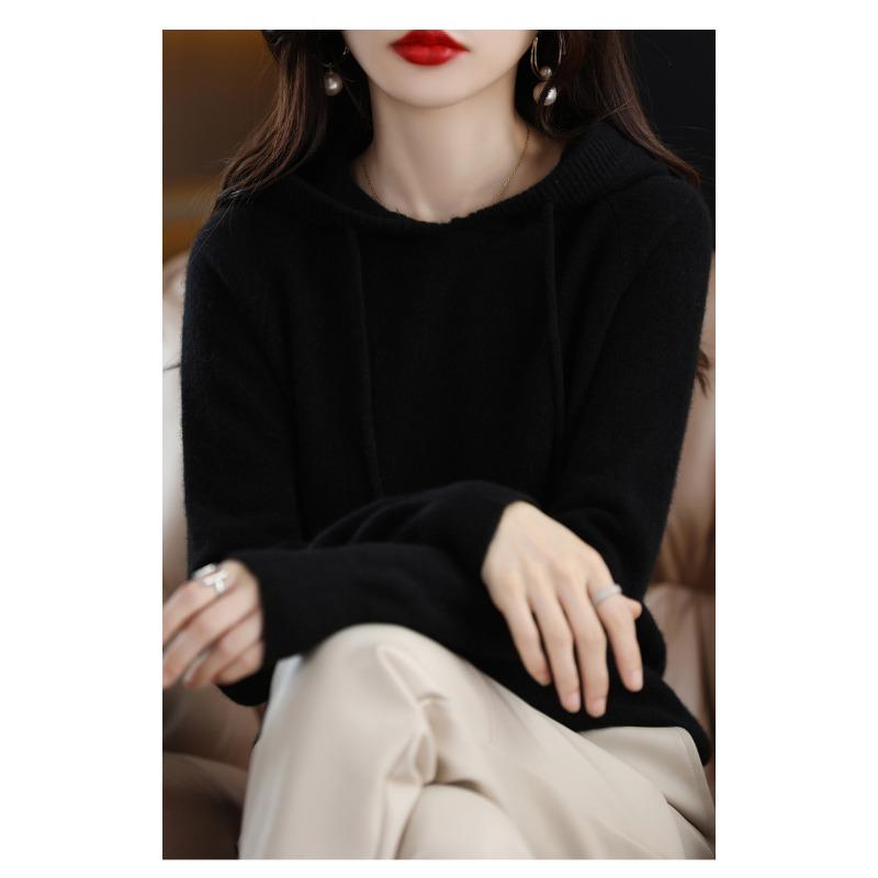 VEZFAA Damemote Uformelt Høst Vinter Ensfarget Print Langermet hettegensere