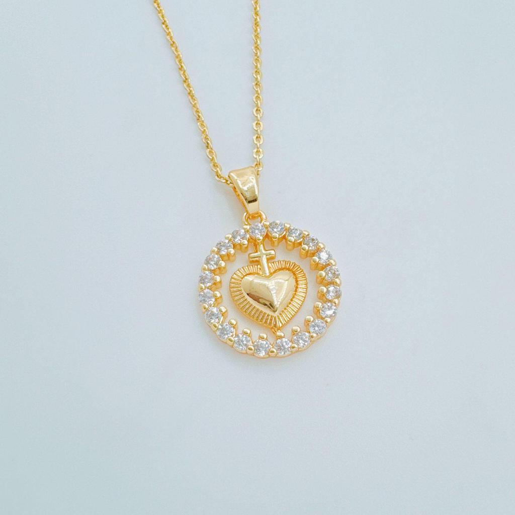 Gold-Plated Heart Cross Necklace - Fashion Sweater Chain for Women
