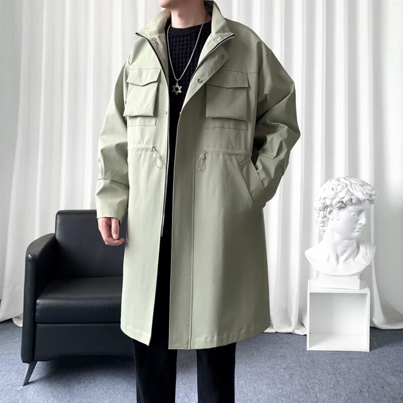 ROMON Men's British Style Mid-Length Business Stand Collar Trench Coat