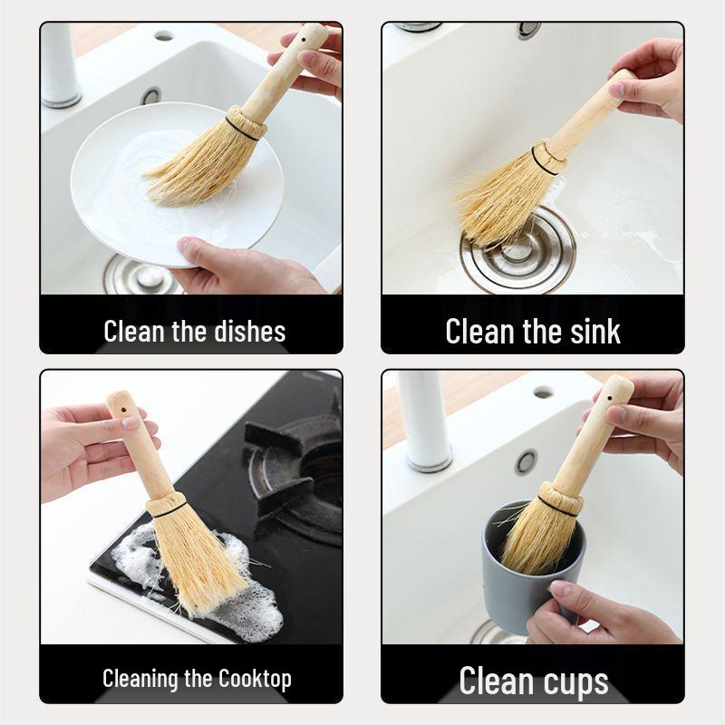 Long-Handled Coconut Fiber Dishwashing Brush - Non-Scratch, Non-Stick, Decontamination Cleaning Tool