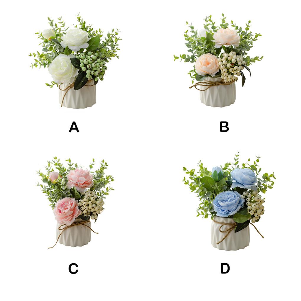 Artificial Flower Plant Potted Vase Imitation Flowers Ceramic Hemp Rope Set Wedding Home Office Party Decoration