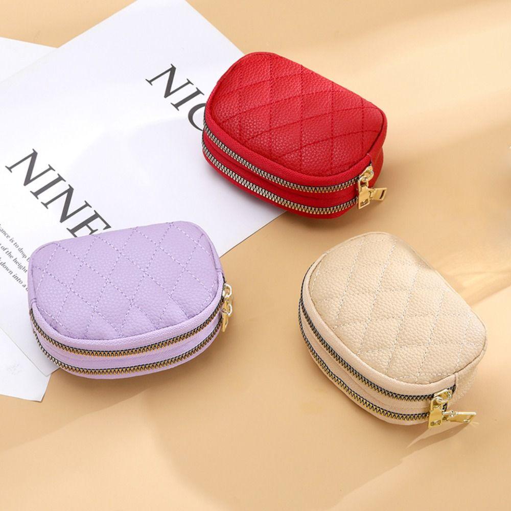 New Double Layer Coin Purse Zipper Multifunctional Key Bag Portable PU Small Handbag
