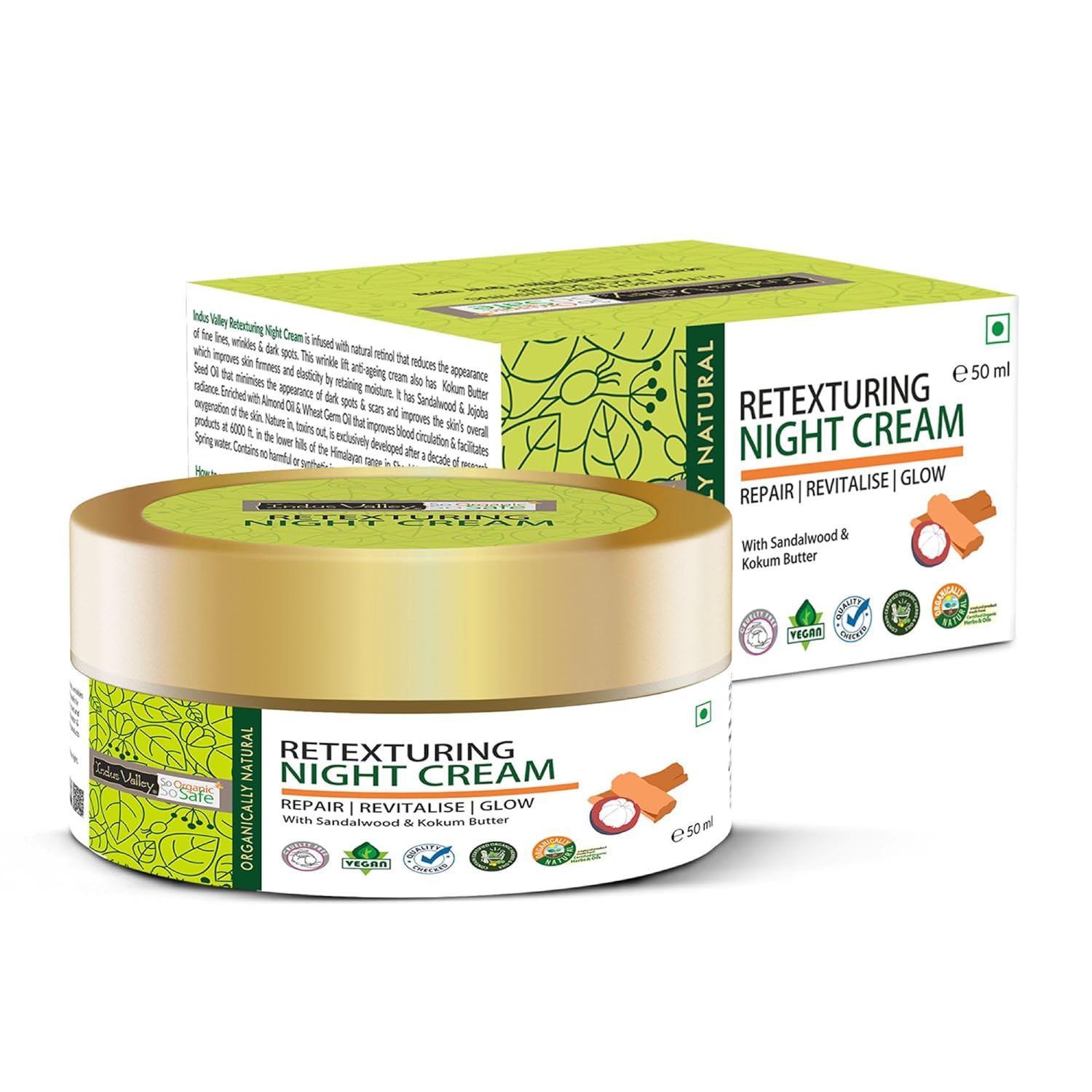 INDUS VALLEY Ночной крем для регенерации кожи - С сандалом и маслом кокума (50 мл)