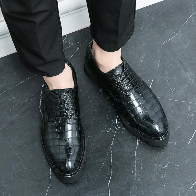 Men Derby Shoes PU Lace Up Thick Sole Heightened Pointed Leather Shoes Comfortable Wedding Groom Shoes for Business Banquets