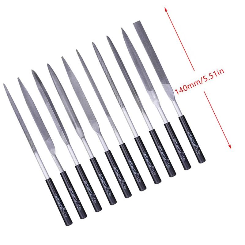 10-teiliges Präzisions-Mini-Feilen-Set mit doppeltem Schnitt - 140 mm Hochkohlenstoffstahl mit PVC-Griff Schmuck- & Uhrmacherwerkzeuge