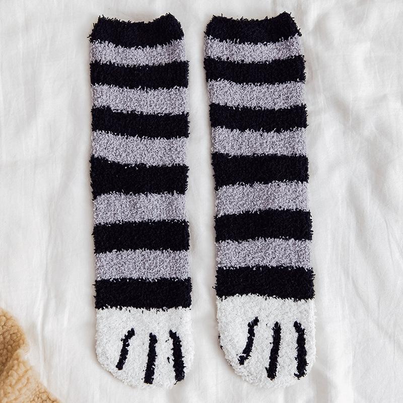 Coral Fleece Cat Paw Socks, Women's Mid-calf Sleeping Socks, Postpartum Floor Thick and Warm Socks for Autumn and Winter