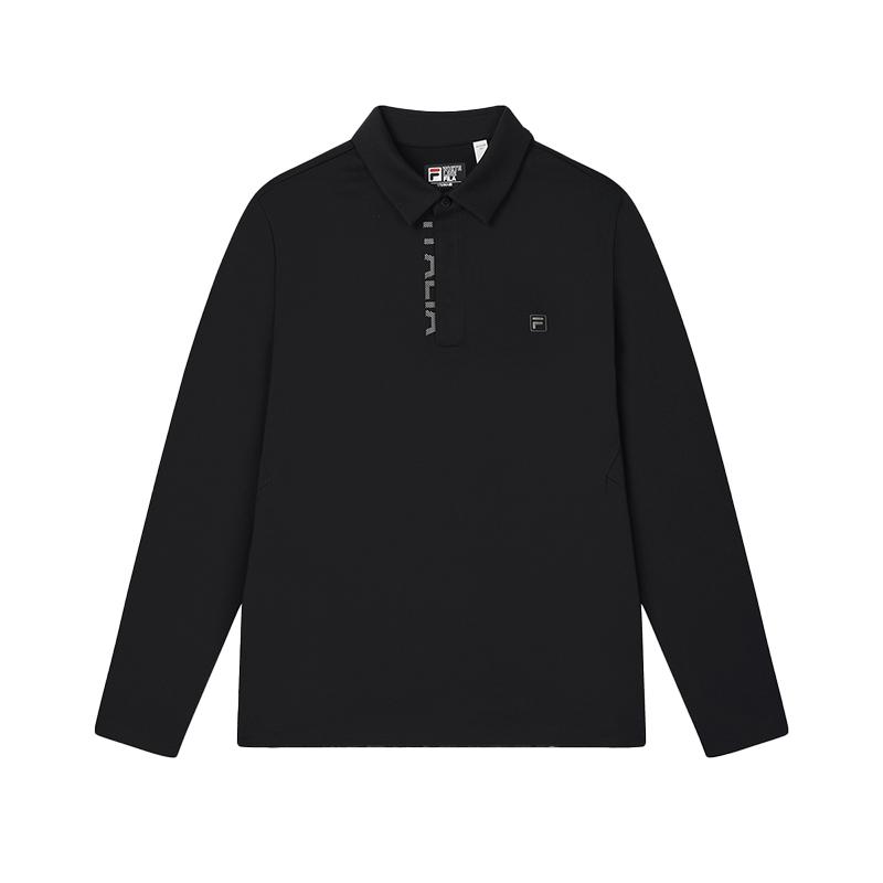 FILA White Series Logo Comfortable Fashion Casual Long Sleeve Polo Shirt Men tops Black F11M513201F-BK