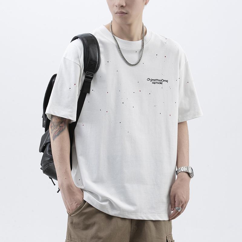 Summer American High-density Knitted Comfortable Fit Stylish Printed Mens T-shirt Short-sleeved
