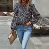 Chic Women Autumn O Neck Printed Flying Sleeve Pleated Blouse Commuter Fragmented Temperament Shirt