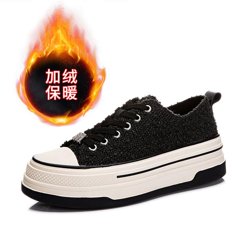 

Теплые маленькие белые туфли 2025 зима новые женские платформенные бархатные кеды на плоской подошве женские туфли повседневные универсальные туфли дети 40 чёрный