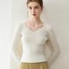 Women's 100% Pure Cashmere V-neck Seamless Ribbed Slim-fit Sweater