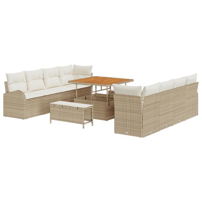 Ensemble de canapé de jardin vidaXL 11 pièces avec coussins beige en poly rotin acacia, Canapé de jardin 2 places vidaXL 3362376