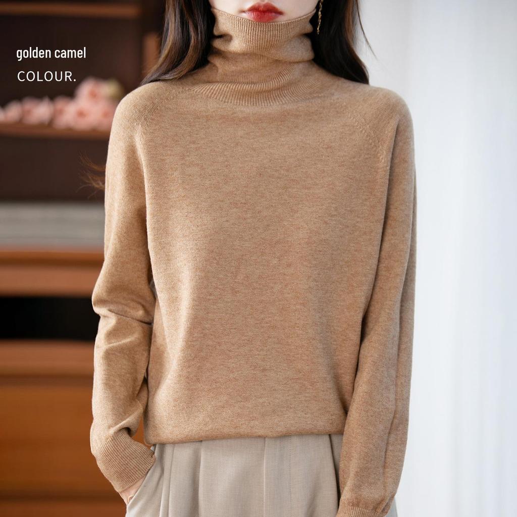 Pullover in pile lavorato a maglia a collo alto a maniche lunghe autunnale per donna