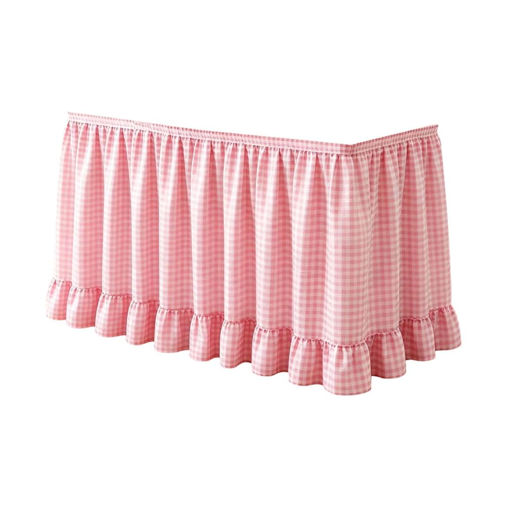 Table Skirt with Hook and Loop Fastening, Plaid Ruffle Design for Wedding Party Hotel Decoration