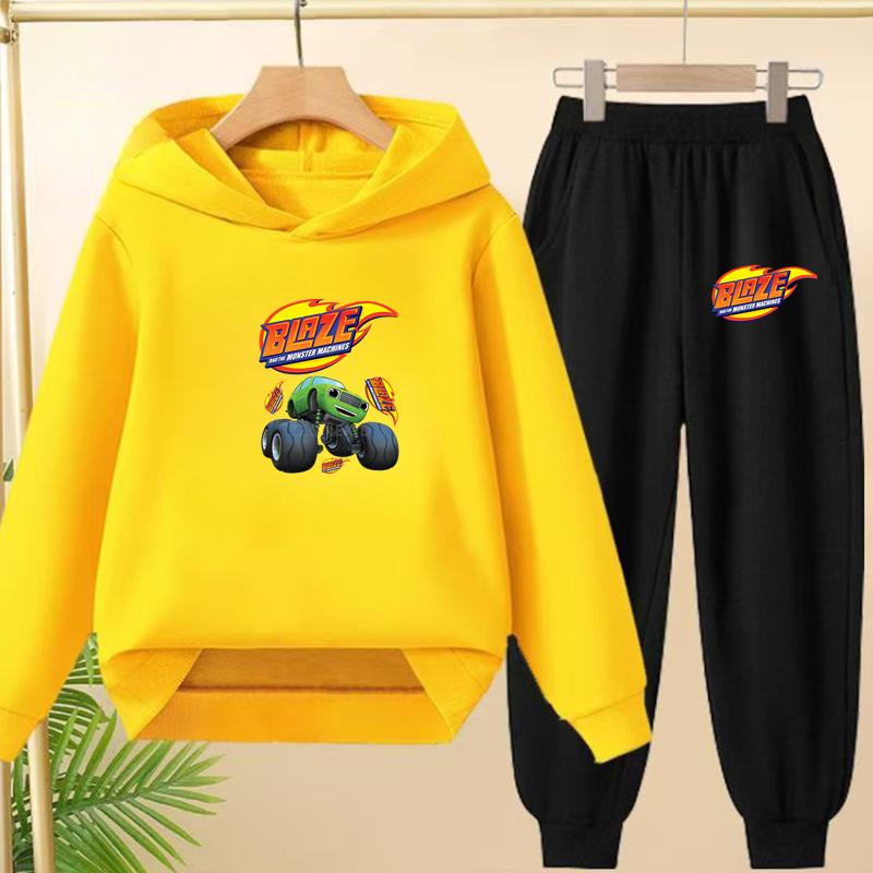 Student Uniform, Hooded Sweatshirt + Long Pants Set, Cartoon Car Pattern, 3 To 13-year-old Boys' and Girls' Sportswear,loose Set