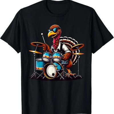 Funny Turkey Drums Thanksgiving Drum Drummer Womens Mens Kid T-Shirt