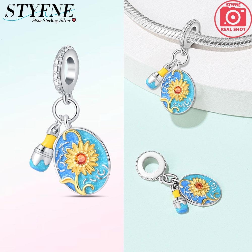 Authentic Charm Bead Charms copper Sunflower oil painting Bead Charms Compatible With Charm Bead Charms Plata Bracelets for Women Women Jewellery Maki