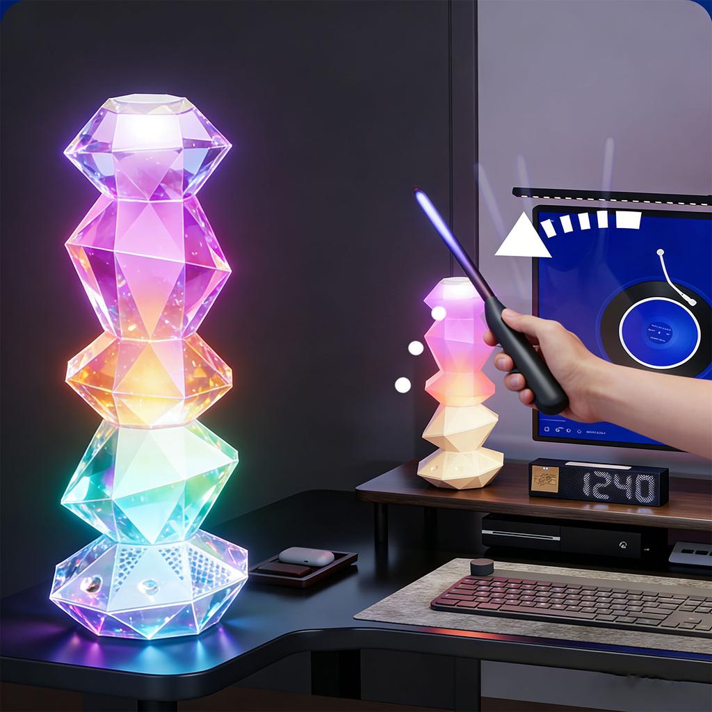   Speaker Ambient Light Multicolor Changing Bedside Lamp 360 Degree Rotating with Wand Control for Home Decor