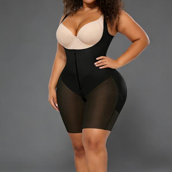 Body gainant à braguette zippée pour femmes Post-partum Faja Contrôle du ventre Rehaussement des hanches Shapewear Respirant Bretelles réglables Contrôle fort Sans couture