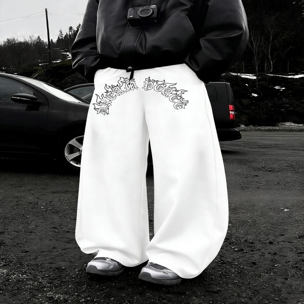 

Men s Fashionable Wide Leg Pants Are Made of Polyester Fabric with Classic Letter Pattern Printing, Suitable for Loose and Casual Wear XXL