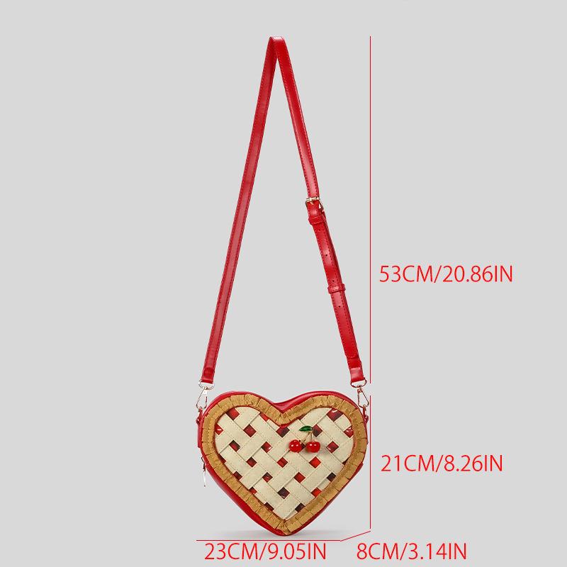 Cartoon Heart Shaped Shoulder Bag PU Leather Bag Cherry Decor Cream Cake Box Bag Cute Crossbody Handbag for Women Girls