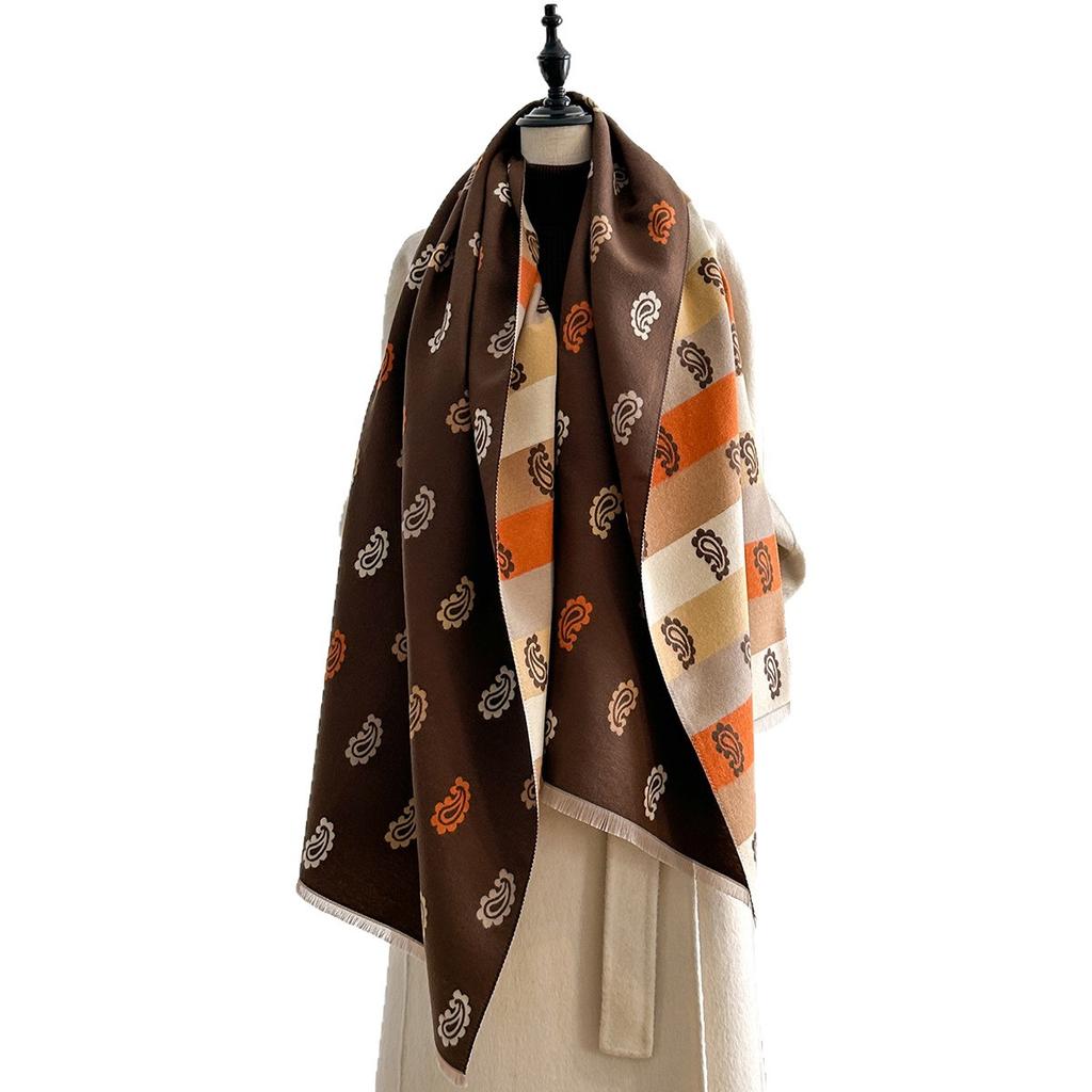 Scarf Women's color plaid multi-color cashew flower scarf to keep warm Winter versatile imitation cashmere shawl dual-purpose thick warm neck