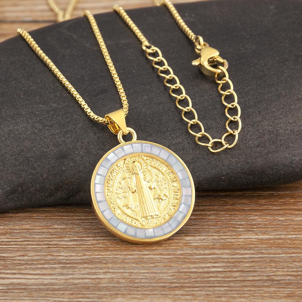 Nidin High Quality Copper Micro Inlaid Zircon Charm Pendant Necklace For Women Girl Religious Style Clavicle Chain Jewelry Gifts