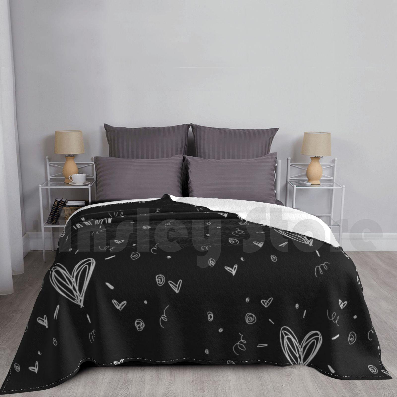 Black And Grey Heart Doodle Blanket Fashion Custom Love Hearts Doodle Cute Size: 75*100cm, Weight: 230 GSM