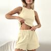 Women's Loose Comfortable Casual Fashionable Solid Color Sleeveless Top Shorts Home Clothes Two-piece Set