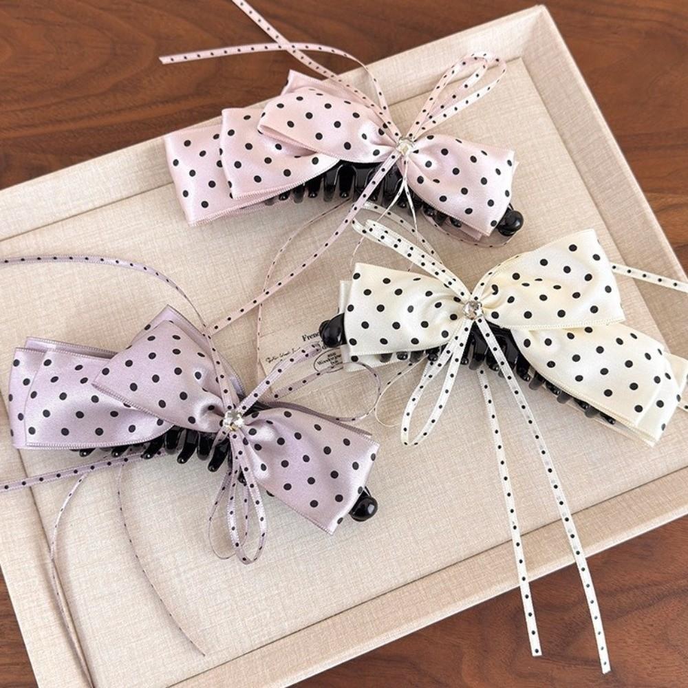 Sweet Polka Dot Bow Hair Clip Cloth Sweet Hair Accessories Elegant Ribbon Banana Clip  School