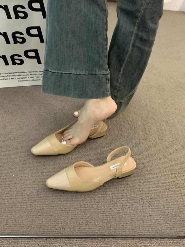 Women's French-Style Nude Pointed Toe Chunky Heel Sandals