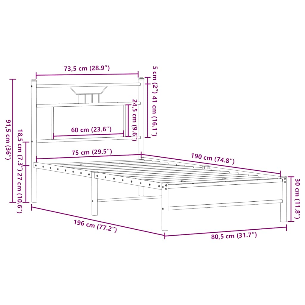 Bed Frame Without Mattress Brown Oak Look 75 X 190 Cm Engineered Wood
