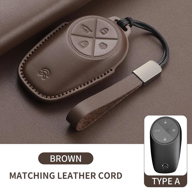 Leather Car Key Case Cover For Wei Lai Nio Es6 Es7 Es8 Et5 Et7 Et9 Ec6 Ec7 Et5T Eve Ep9 - Car Keychain Protection Shell