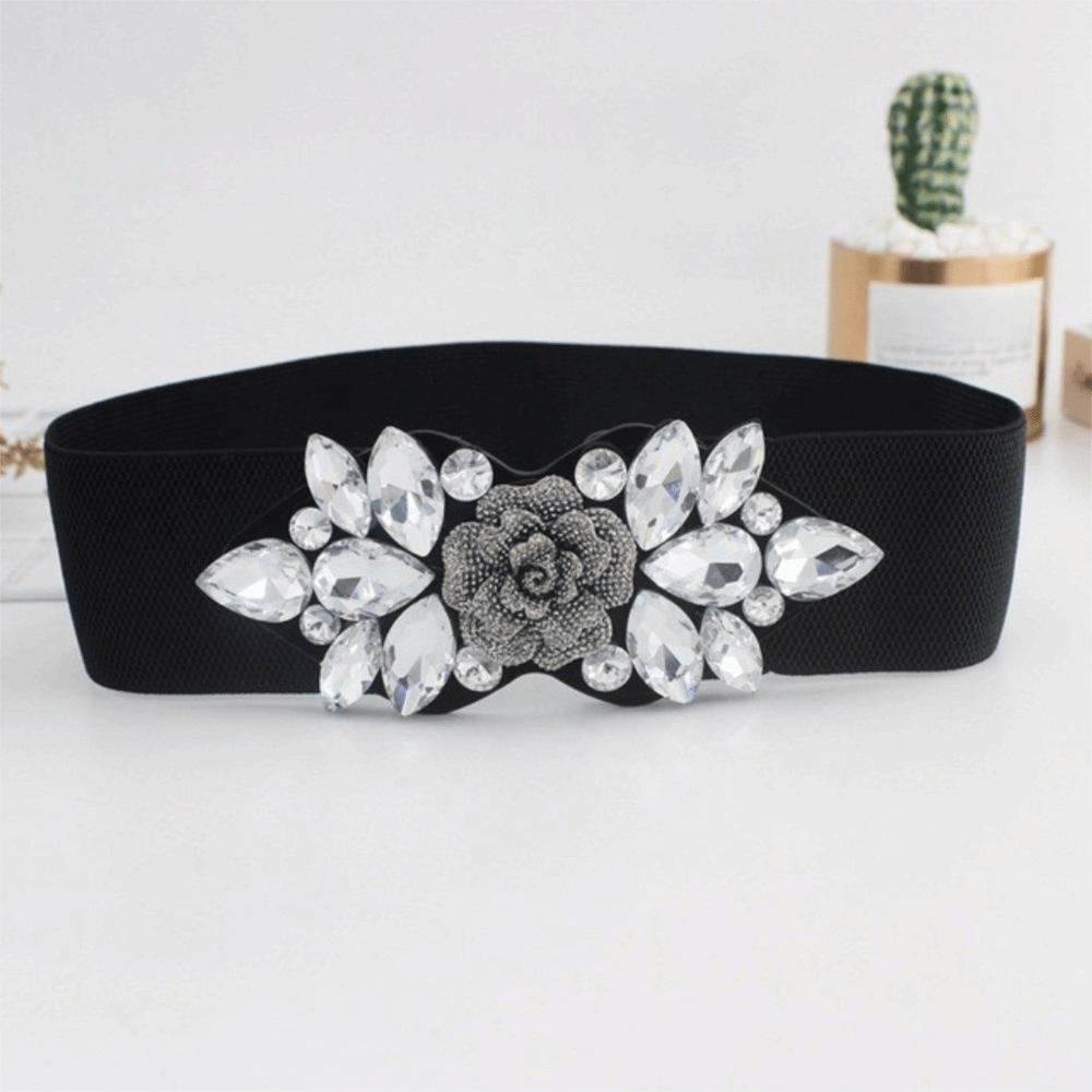 Wide Women Waistband Korean Style Rhinestone Waist Belt Fashion Elastic Cummerbunds  Sweater