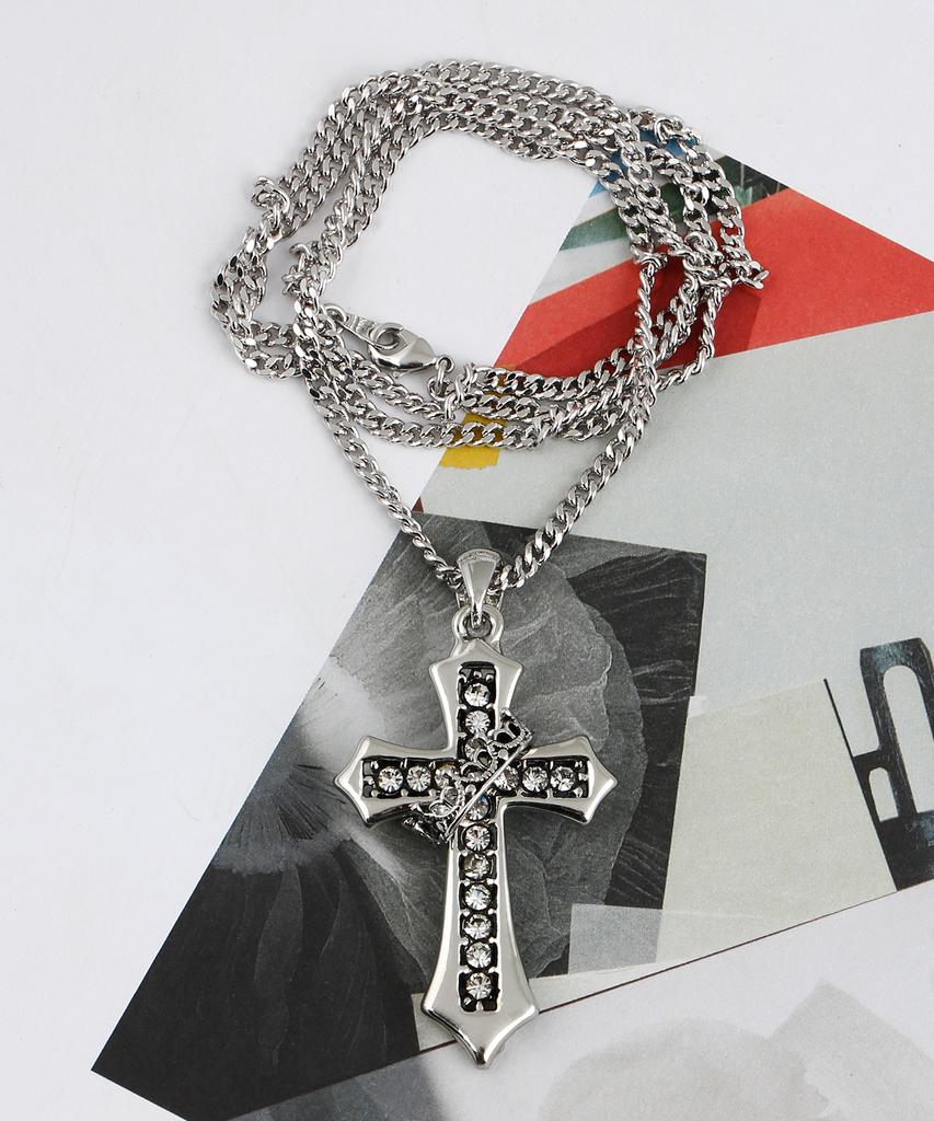 Shoveoff Svn-2002 Crown Cubic Cross Pendant Necklace