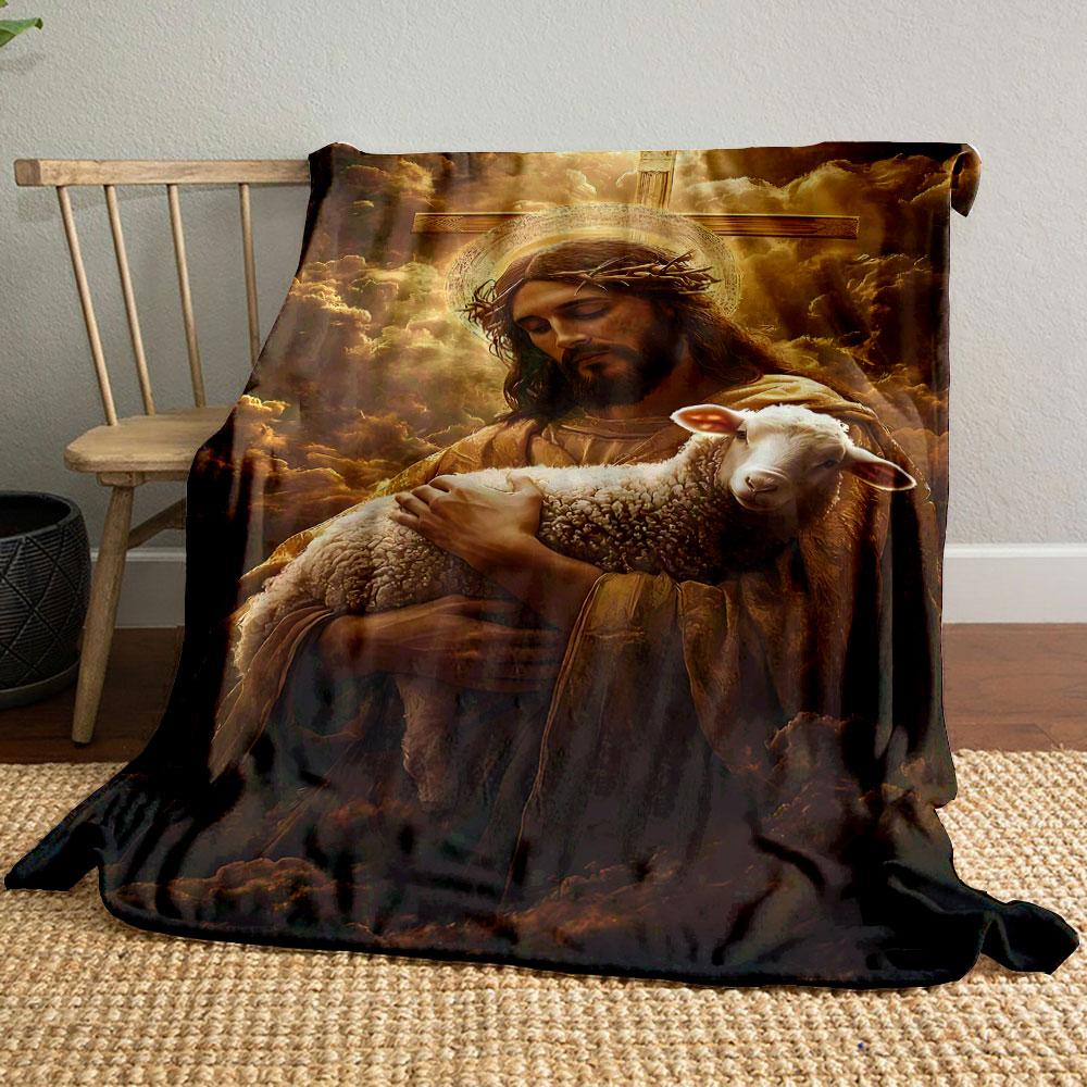 

Jesus Holding Lamb Cross Blanket Printed Blanket for Living Room Bed Couch lunch break Soft Cozy Blanket for Friend s festival Gift 80cm x 120cm