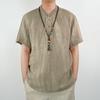High End Pure Linen Men's Summer Thin Short Sleeved T-shirt, Men's Chinese Style Standing Neck Half Sleeved Loose Casual Top