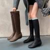 Høst- og vinter dame skinnstøvler middels hæl stor størrelse dame støvler kilehæl gummisåle nye høye støvler skinn allsidige motestøvler