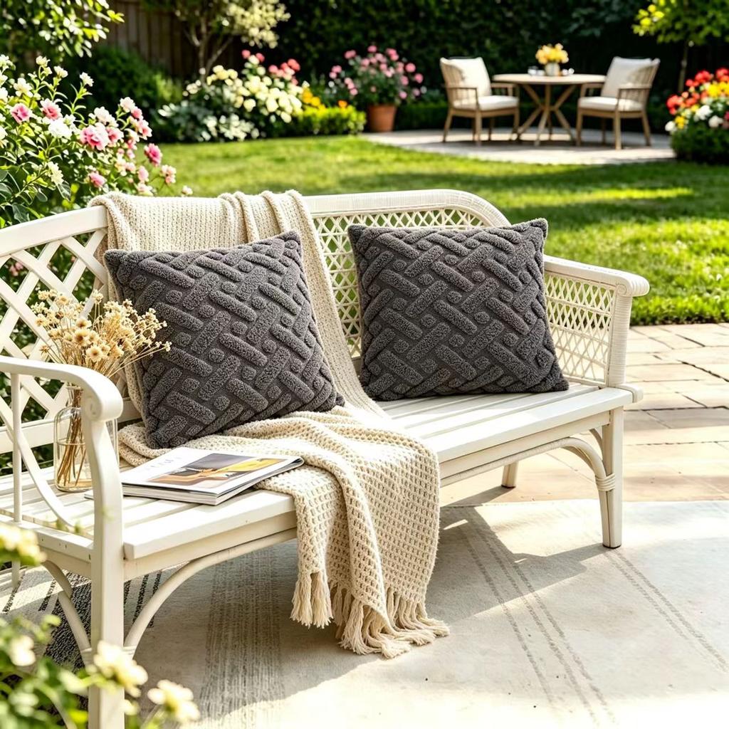 2PCS Woven Textured Plush Throw Pillow Cover Solid Jacquard Cushion Cover Soft Square Sofa Patio Home Decor No Insert