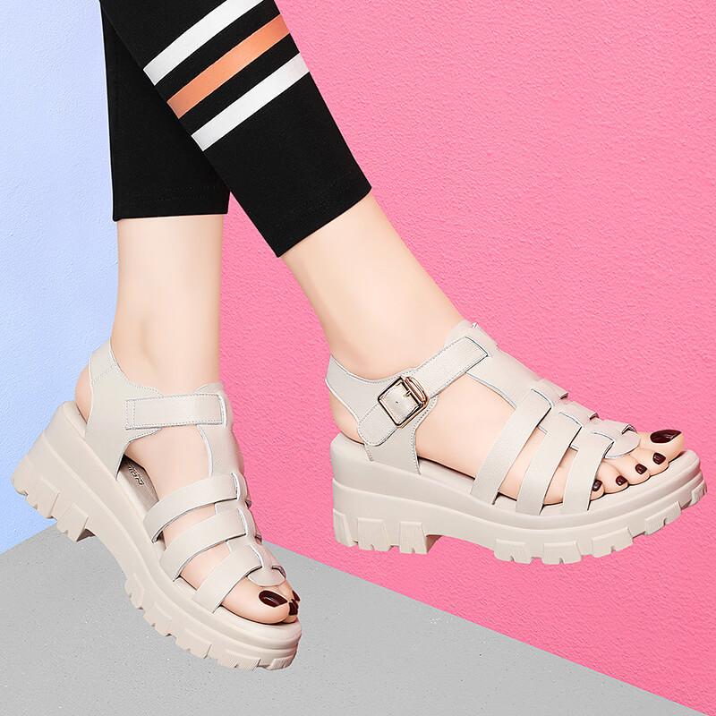 

Sports sandals women s summer new mother shoes Roman thick-soled wedge heel hollow flat-soled soft-soled outer wear 40